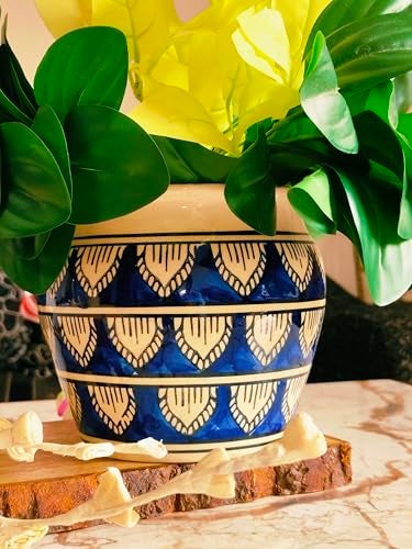 Niyara Ceramic planters pots for Indoor Outdoor Home, Garden Office Decor Balcony Planters Gamla Flower Size Small 6 inches (Blue Handpainted) - Image 3