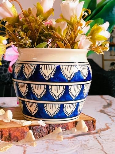 Niyara Ceramic planters pots for Indoor Outdoor Home, Garden Office Decor Balcony Planters Gamla Flower Size Small 6 inches (Blue Handpainted) - Image 1