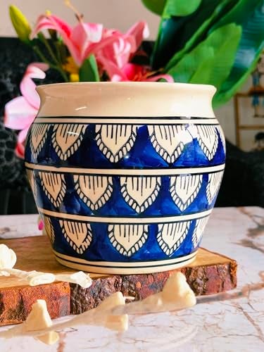 Niyara Ceramic planters pots for Indoor Outdoor Home, Garden Office Decor Balcony Planters Gamla Flower Size Small 6 inches (Blue Handpainted) - Image 2