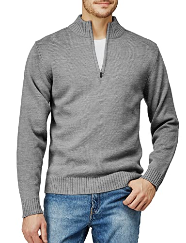 H2H Men's Slim Fit Color Contrast 1/4 Zip Mock Neck Knit Sweater Gray US L/Asia XL (KMOSWL021) - Image 3