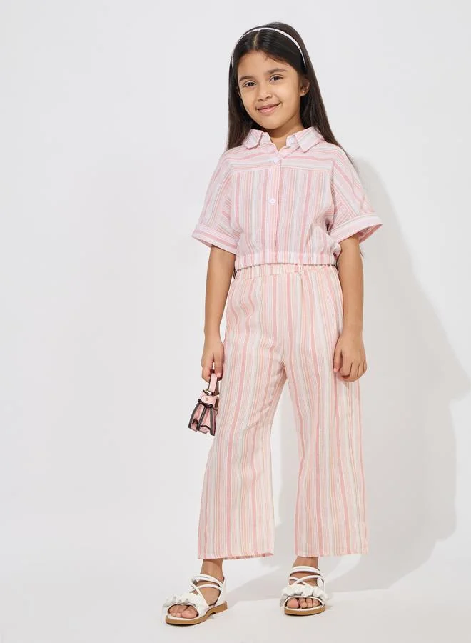 Styli Striped Crop Shirt & Pants Set
