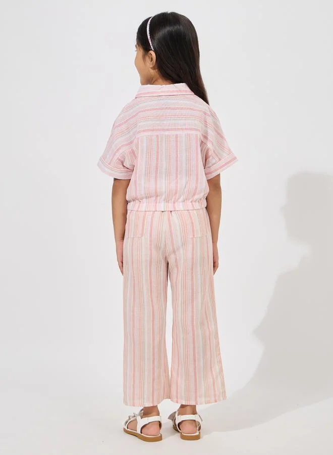 Styli Striped Crop Shirt & Pants Set