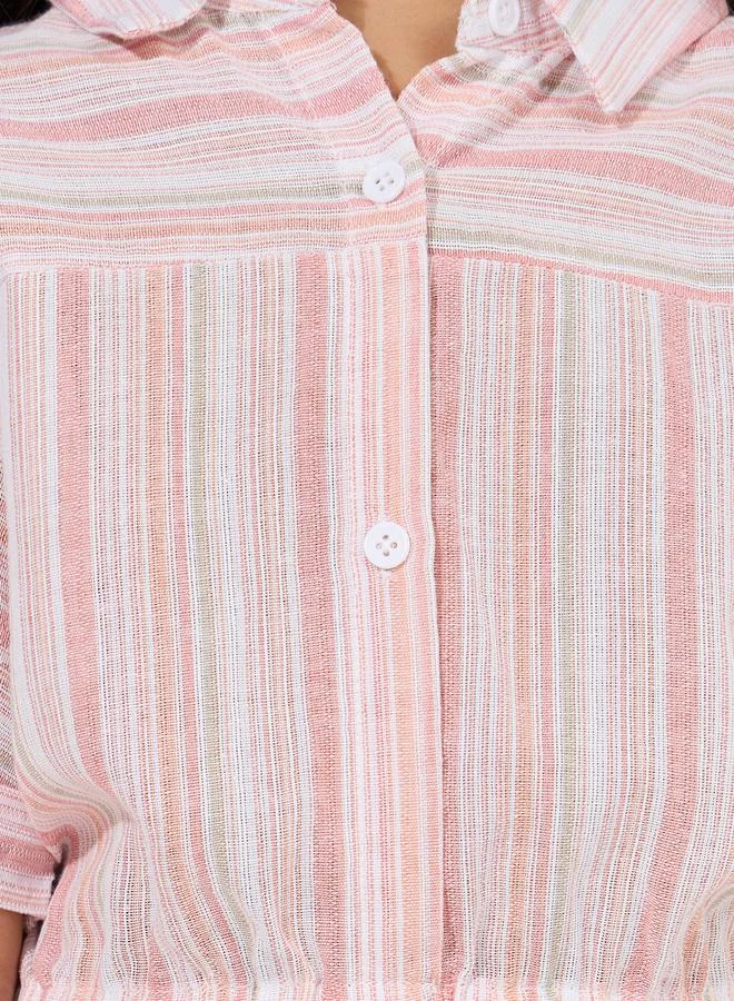 Styli Striped Crop Shirt & Pants Set