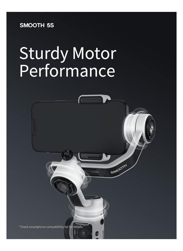 Zhiyun Zhiyun Smooth 5S Professional Gimbal Stabilizer for Smartphone, Handheld 3-Axis Phone Gimbal, Portable Stabilizer for Vlogging, YouTube, Tiktok, Live Video Compatible with iPhone and Android - Gray  - Image 3