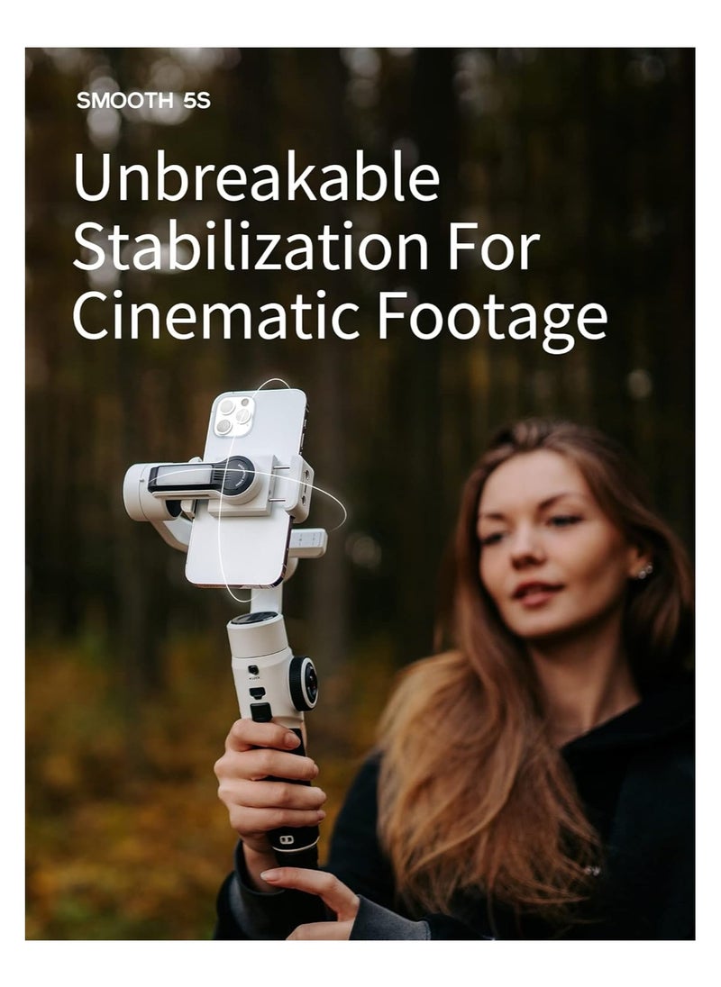 Zhiyun Zhiyun Smooth 5S Professional Gimbal Stabilizer for Smartphone, Handheld 3-Axis Phone Gimbal, Portable Stabilizer for Vlogging, YouTube, Tiktok, Live Video Compatible with iPhone and Android - Gray  - Image 4