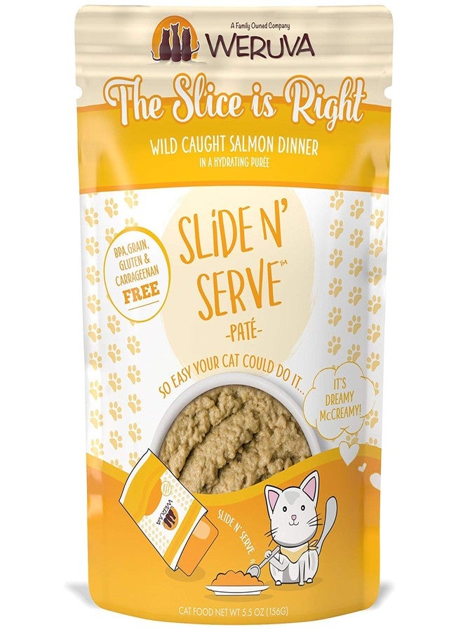 Weruva Wet Cat Food, The Slice is Right with Wild Caught Salmon Pate, 5.5oz Slide N Serve Pouch, Pack of 12 - Image 1
