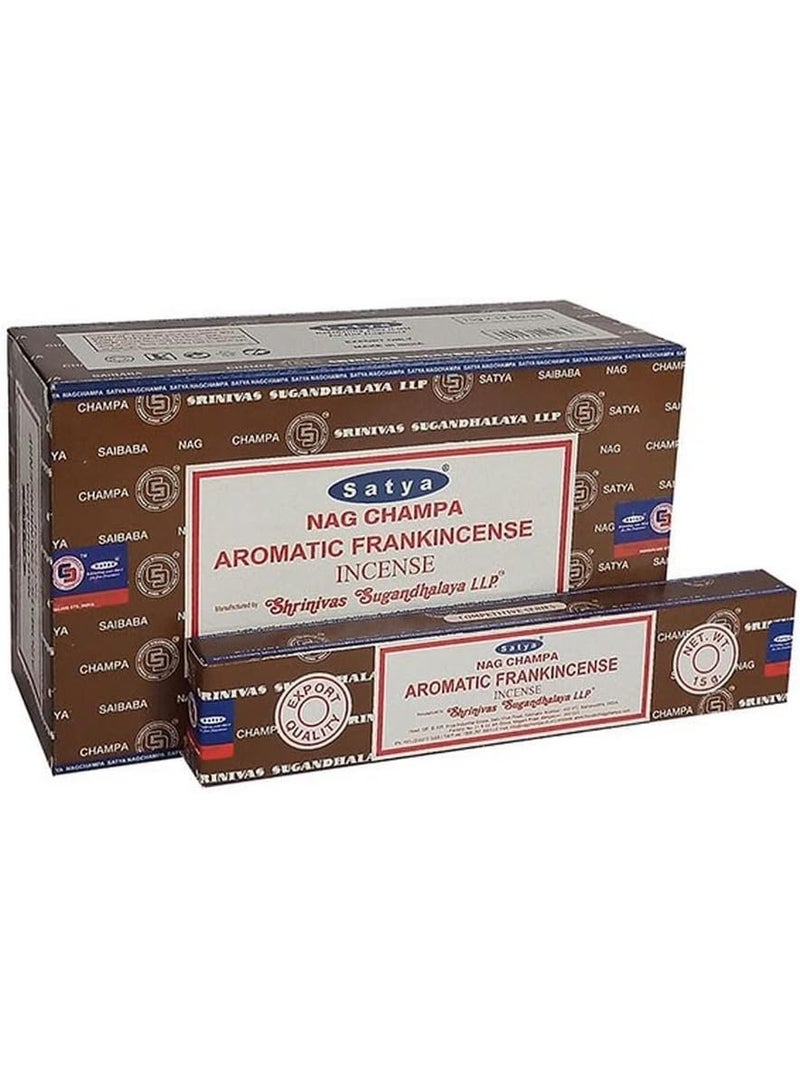 Satya Aromatic Frankincense Incense Sticks 12 Packs x 15g – Premium Aromatic Agarbatti for Meditation, Yoga, Prayer & Home Fragrance – Long Lasting Frankincense Scent