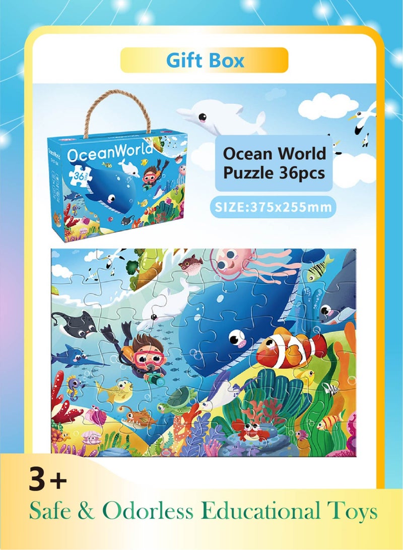 Educational Wooden Puzzle for Kids Ages 3-6 | 36-Piece Ocean Animals Jigsaw with Large Chunky Pieces | Develops Fine Motor Skills, Logic & Observation | Safe, Non-Toxic Learning Gift for Toddlers & Preschoolers - Image 1