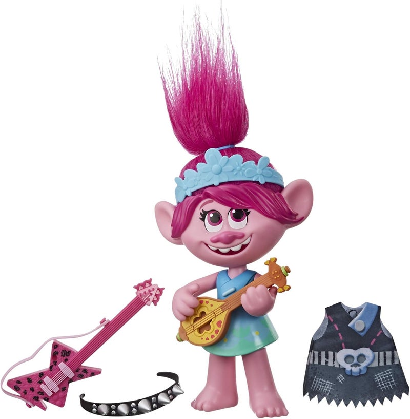 Trolls DreamWorks World Tour PoptoRock Poppy Singing Doll with 2 Different Looks and Sounds Toy Sings Trolls Just Want to Have Fun English - Image 1