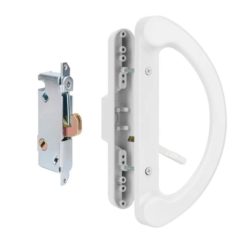 HILLMASTER Patio Door Handle Set with Mortise Lock 45 for Replacement Mortise Style Reversible Design Nonkeyed Sliding Patio Glass Door Handles Fits 31516 Screw Hole Spacing White Finish