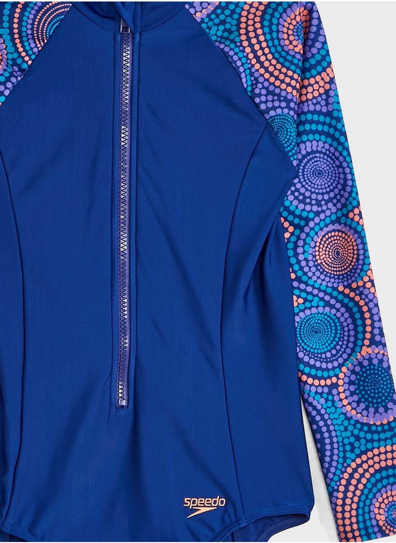 speedo - Youth Printed Long Sleeve Swimsuit - Image 1