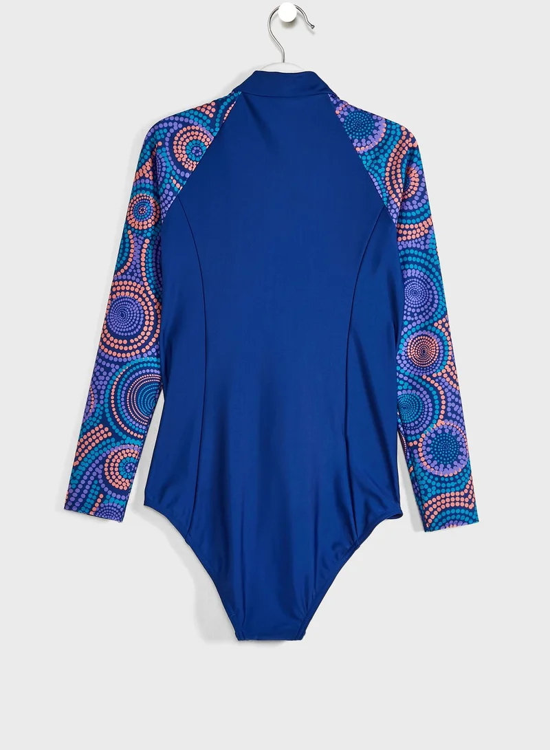 speedo Youth Printed Long Sleeve Swimsuit