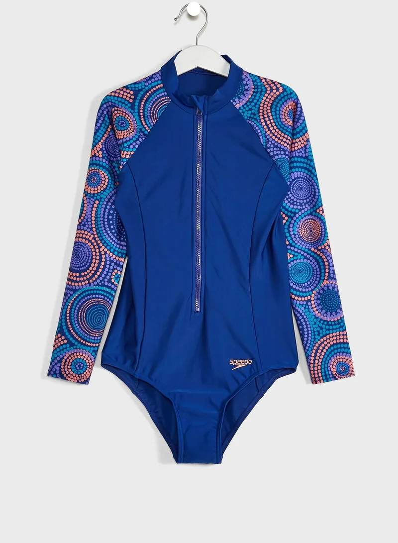 speedo Youth Printed Long Sleeve Swimsuit