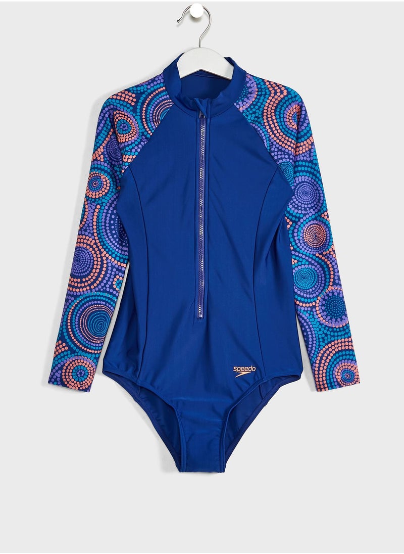 speedo - Youth Printed Long Sleeve Swimsuit - Image 1