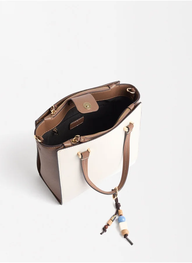 PARFOIS Color Block Tote Bag With Pendant