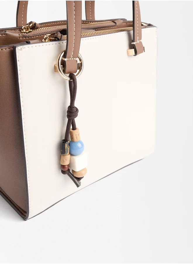 PARFOIS Color Block Tote Bag With Pendant