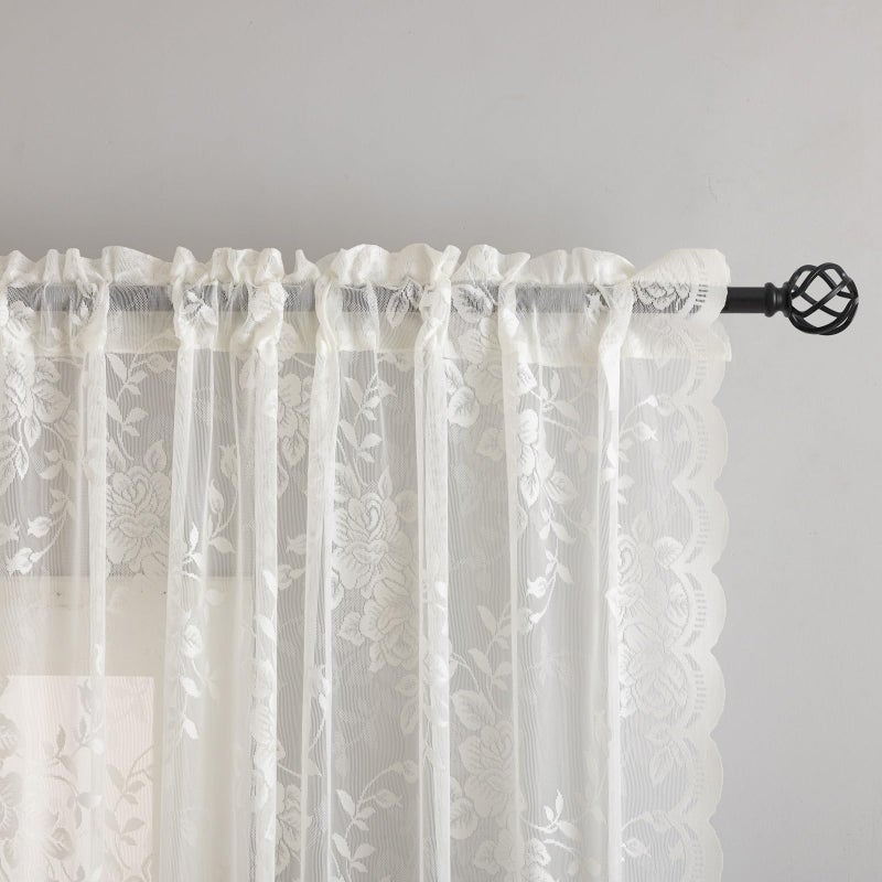 YJ YANJUN Ivory Lace Curtains 84 inches Long Vintage Victorian Floral Sheer Drapes for Dining Living Room Bedroom, 2 Panels Light Filtering Romantic Cottage Farmhouse Decor W52 X L84 Cream - Image 3