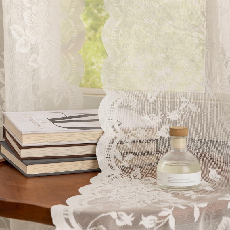 YJ YANJUN Ivory Lace Curtains 84 inches Long Vintage Victorian Floral Sheer Drapes for Dining Living Room Bedroom, 2 Panels Light Filtering Romantic Cottage Farmhouse Decor W52 X L84 Cream - Image 4