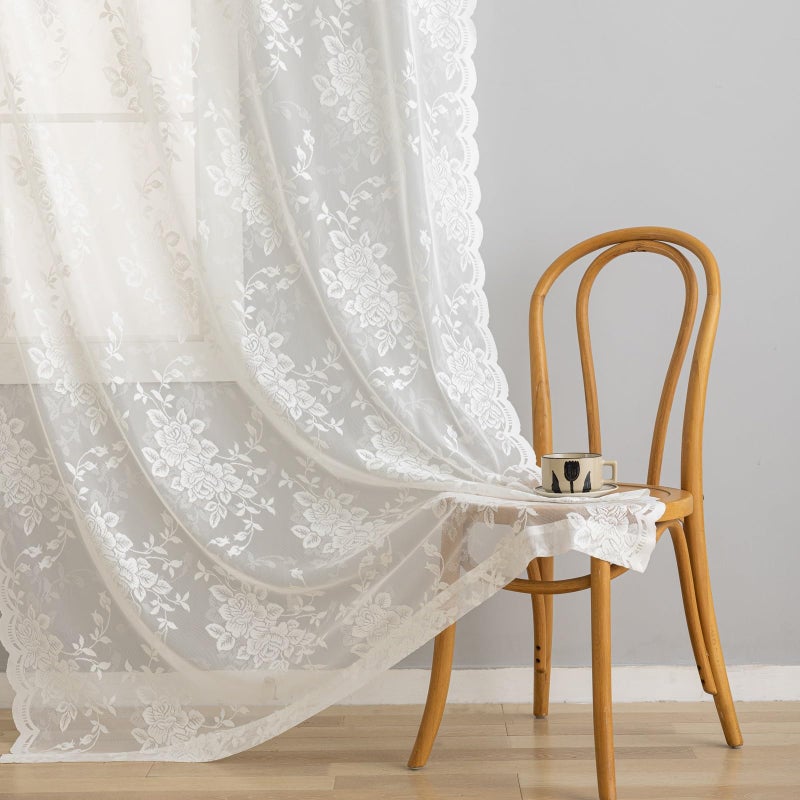 YJ YANJUN Ivory Lace Curtains 84 inches Long Vintage Victorian Floral Sheer Drapes for Dining Living Room Bedroom, 2 Panels Light Filtering Romantic Cottage Farmhouse Decor W52 X L84 Cream - Image 5