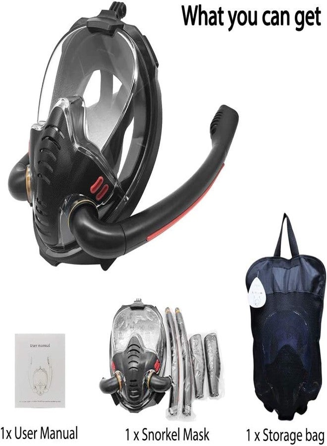 VBM قناع غطس كامل الوجه من VBM، معدات غطس للبالغين، مناسب للسفر، للرجال والنساء، طقم غطس بزاوية رؤية بانورامية 180 درجة، أنبوب مزدوج مضاد للضباب والتسرب، أسود، مقاس صغير/متوسط - Image 3