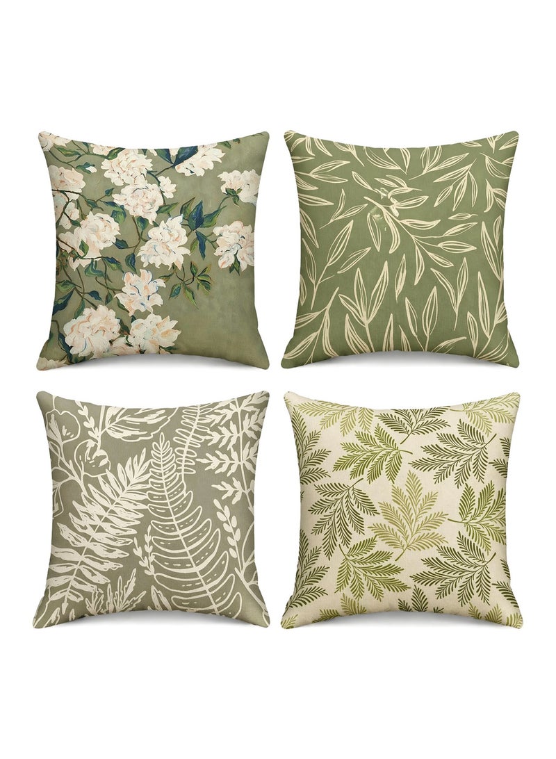 4PCS green plant square pillowcases,  45×45CM, decorative natural plant cushion covers, suitable for various pillows on sofas, beds, cars, offices, etc. (double-sided pattern) - Image 1