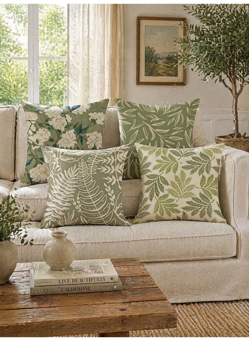 4PCS green plant square pillowcases,  45×45CM, decorative natural plant cushion covers, suitable for various pillows on sofas, beds, cars, offices, etc. (double-sided pattern) - Image 2