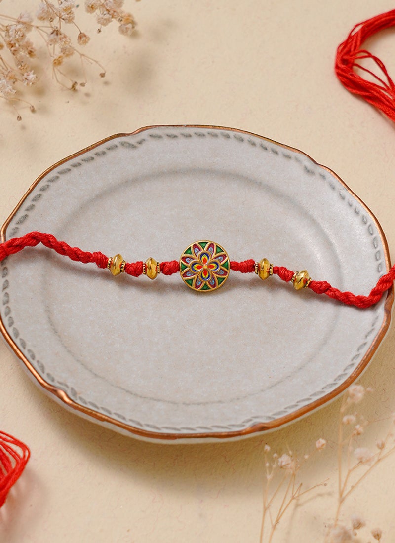 Madhoor Meenakari Rakhi for Brother Red Designer Raksha Bandhan Thread ,Premium Handmade ,1 Piece-47 CM - Image 3