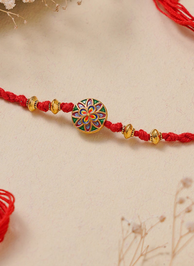 Madhoor Meenakari Rakhi for Brother Red Designer Raksha Bandhan Thread ,Premium Handmade ,1 Piece-47 CM - Image 2