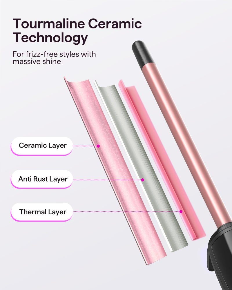 Wavytalk 3/8 Inch Small Curling Iron Wand for Short & Long Hair, Ceramic Barrel with Adjustable Temperature, Heat Resistant Glove Included (Rose Pink) - Image 4