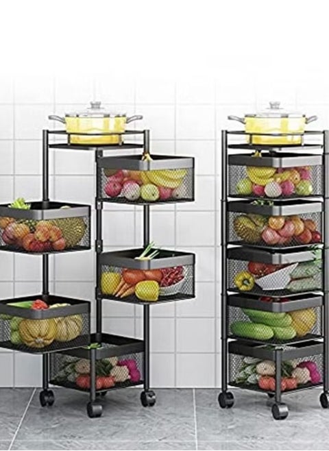5-Layer Kitchen Storage Rack, Rotating Vegetable Rack With Wheels, Can Move Freely 360 Degrees, Breathable Ingredients Are Not Perishable, Easy To Clean, And Space-Saving