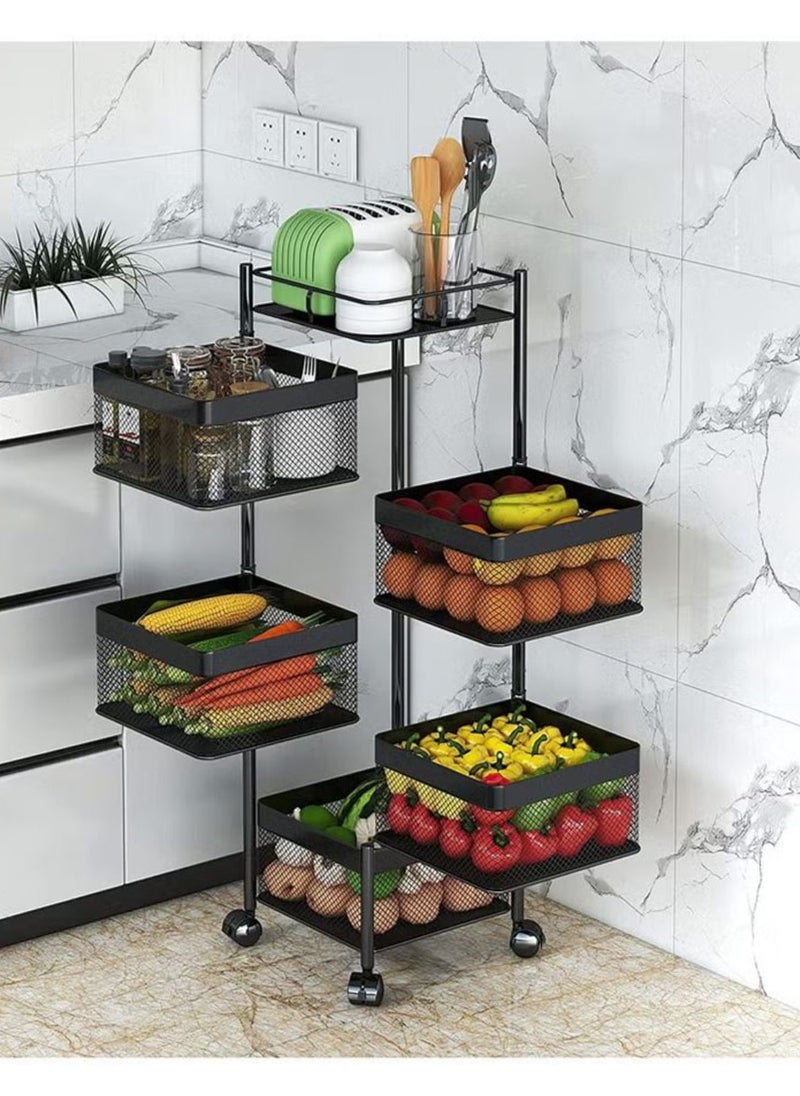 5-Layer Kitchen Storage Rack, Rotating Vegetable Rack With Wheels, Can Move Freely 360 Degrees, Breathable Ingredients Are Not Perishable, Easy To Clean, And Space-Saving