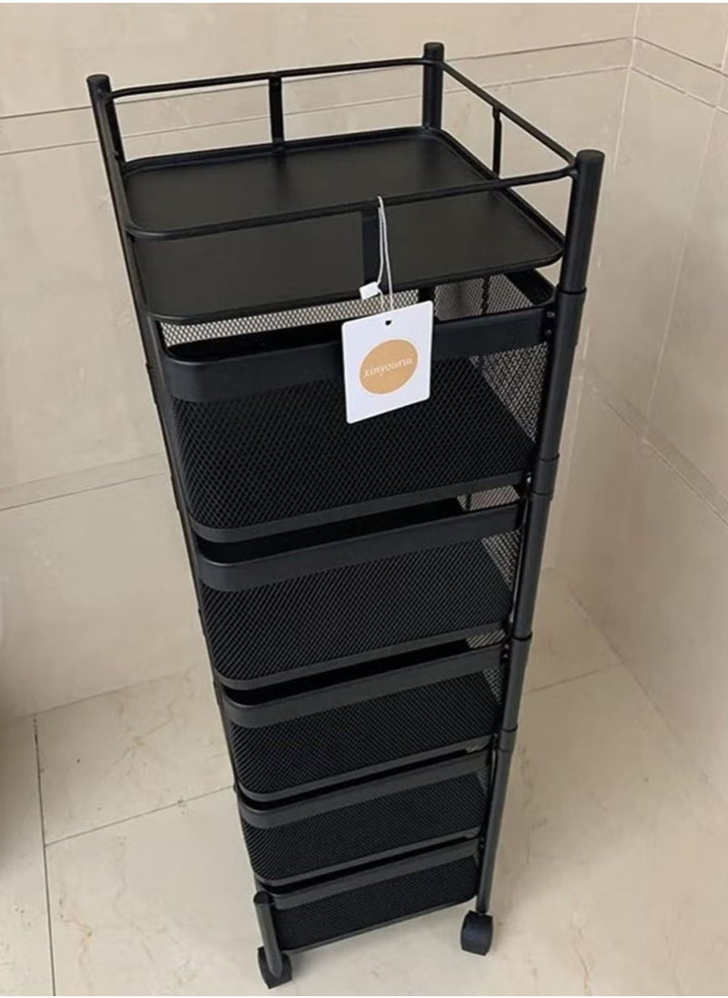 5-Layer Kitchen Storage Rack, Rotating Vegetable Rack With Wheels, Can Move Freely 360 Degrees, Breathable Ingredients Are Not Perishable, Easy To Clean, And Space-Saving