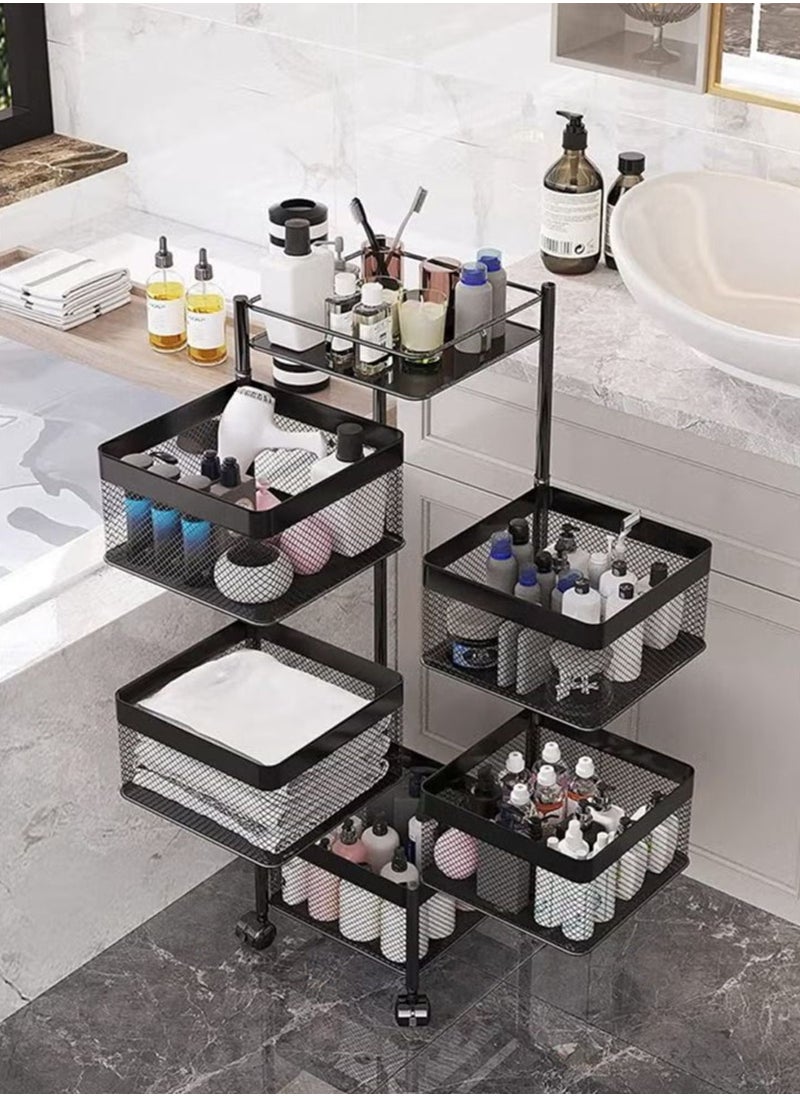 5-Layer Kitchen Storage Rack, Rotating Vegetable Rack With Wheels, Can Move Freely 360 Degrees, Breathable Ingredients Are Not Perishable, Easy To Clean, And Space-Saving