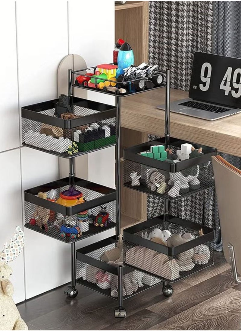 5-Layer Kitchen Storage Rack, Rotating Vegetable Rack With Wheels, Can Move Freely 360 Degrees, Breathable Ingredients Are Not Perishable, Easy To Clean, And Space-Saving
