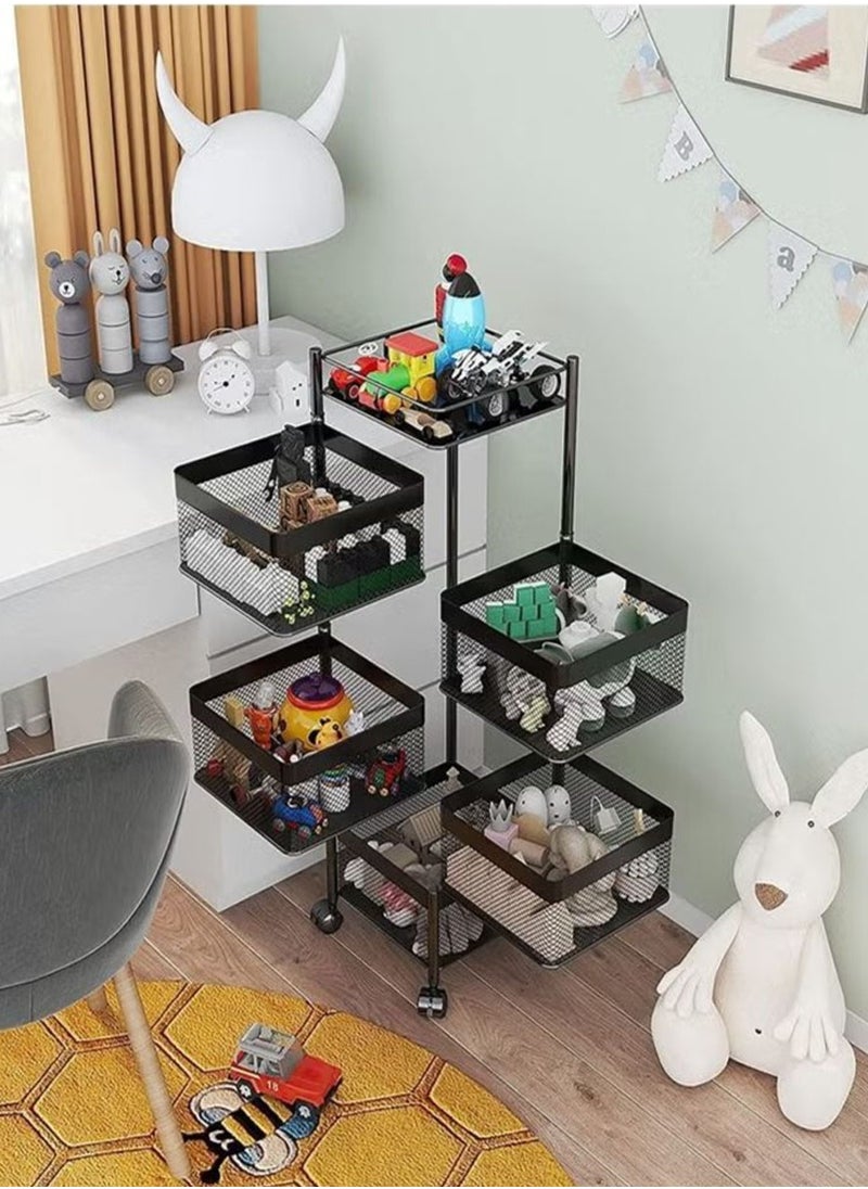5-Layer Kitchen Storage Rack, Rotating Vegetable Rack With Wheels, Can Move Freely 360 Degrees, Breathable Ingredients Are Not Perishable, Easy To Clean, And Space-Saving