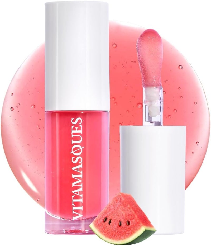 Vitamasques Korean Lip Oil Stain Watermelon Plump Hydrate Korean Lip Gloss Lip Gloss plumper Lip Oil For Women NonSticky Lip Glow Oil Moisturizing 017 Fl Oz