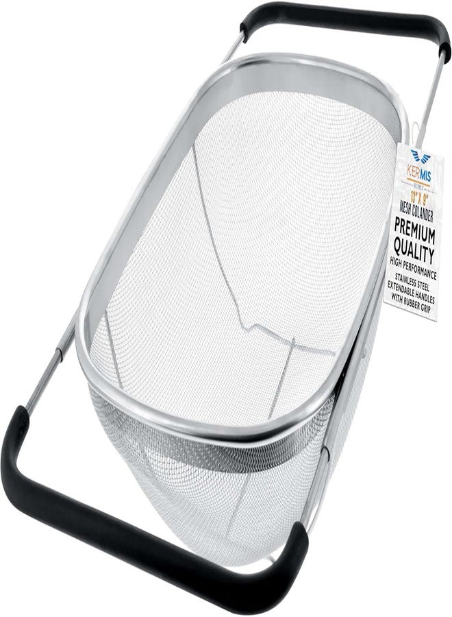 KERMIS Over-The-Sink Stainless Steel Oval Colander – 6 Quart Fine Mesh Strainer Basket with Expandable Rubber Grip Handles – Ideal for Draining Pasta, Rinsing Fruits & Vegetables - Image 1