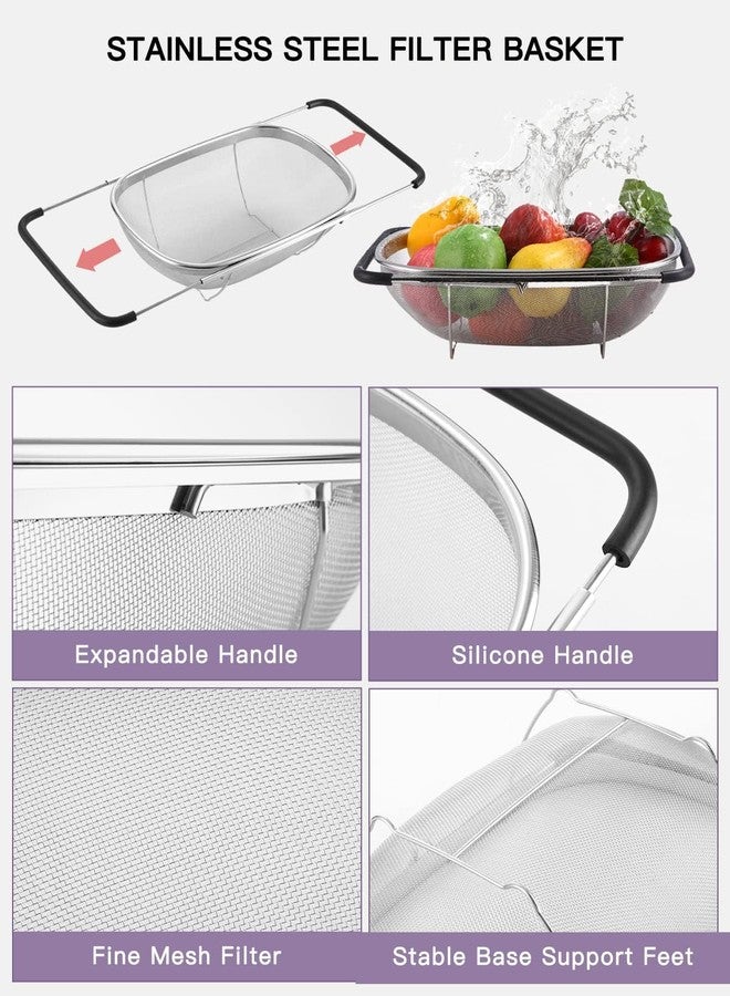 KERMIS Over-The-Sink Stainless Steel Oval Colander – 6 Quart Fine Mesh Strainer Basket with Expandable Rubber Grip Handles – Ideal for Draining Pasta, Rinsing Fruits & Vegetables - Image 2