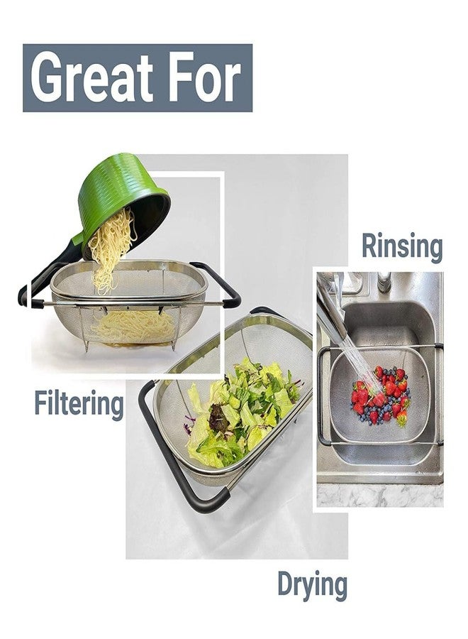 KERMIS Over-The-Sink Stainless Steel Oval Colander – 6 Quart Fine Mesh Strainer Basket with Expandable Rubber Grip Handles – Ideal for Draining Pasta, Rinsing Fruits & Vegetables - Image 3