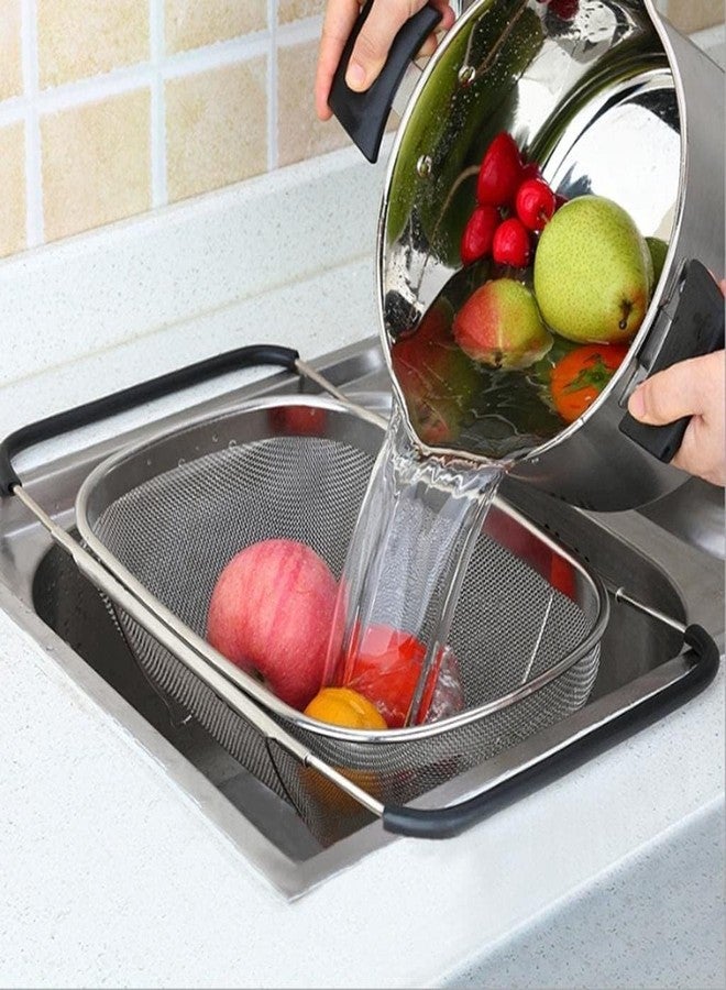 KERMIS Over-The-Sink Stainless Steel Oval Colander – 6 Quart Fine Mesh Strainer Basket with Expandable Rubber Grip Handles – Ideal for Draining Pasta, Rinsing Fruits & Vegetables - Image 4