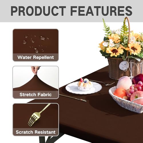 Nacuci Square Fitted Table Cover Elastic Tablecloth Stretch Spandex Table Top Cover Table Topper Cap for Dining Kitchen Home Party Brown 36X36 Inch - Image 4