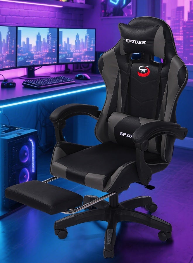 Spides Ergonomic Gaming Chair with Footrest Computer Gaming Chair Height Adjustable Video Game Chairs Ergonomic High Back Gaming Chairs with Neck Pillow and Headrest 360° Rotation with Neck and Lumbar Support for Office Home  - Image 2