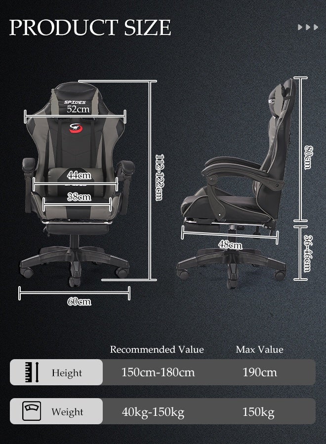 Spides Ergonomic Gaming Chair with Footrest Computer Gaming Chair Height Adjustable Video Game Chairs Ergonomic High Back Gaming Chairs with Neck Pillow and Headrest 360° Rotation with Neck and Lumbar Support for Office Home  - Image 3