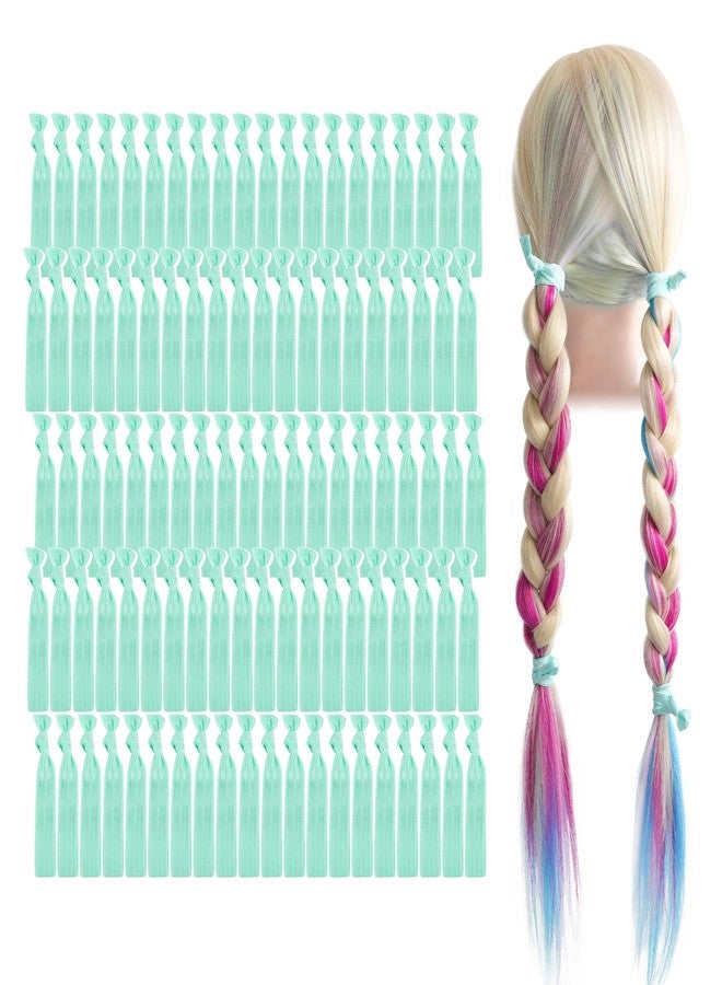 MEEDEE 100 Pack Mint Green No-Crease Soft Ribbon Hair Ties for Women - Knotted, No Damage, Ouchless for Ponytails, Yoga, and Bracelets - Image 1