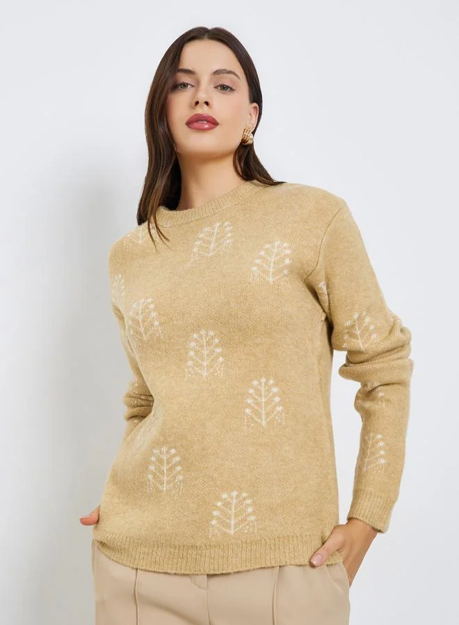 Styli Khaki Patterned Knit Regular Fit Sweater