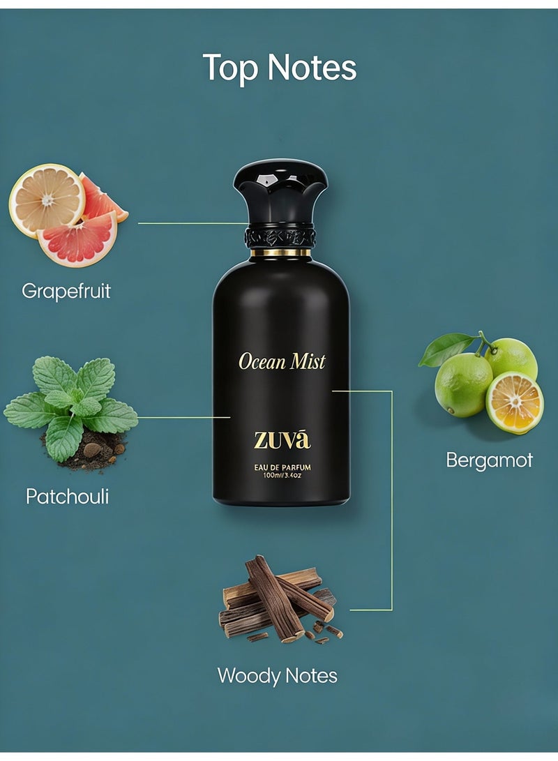 عطور زوفا عطر أوشن ميست أو دو بارفان 100 مل - عطر حمضي مائي منعش للرجال | عطر يدوم طويلاً برائحة البرغموت والجريب فروت والمسك - Image 3