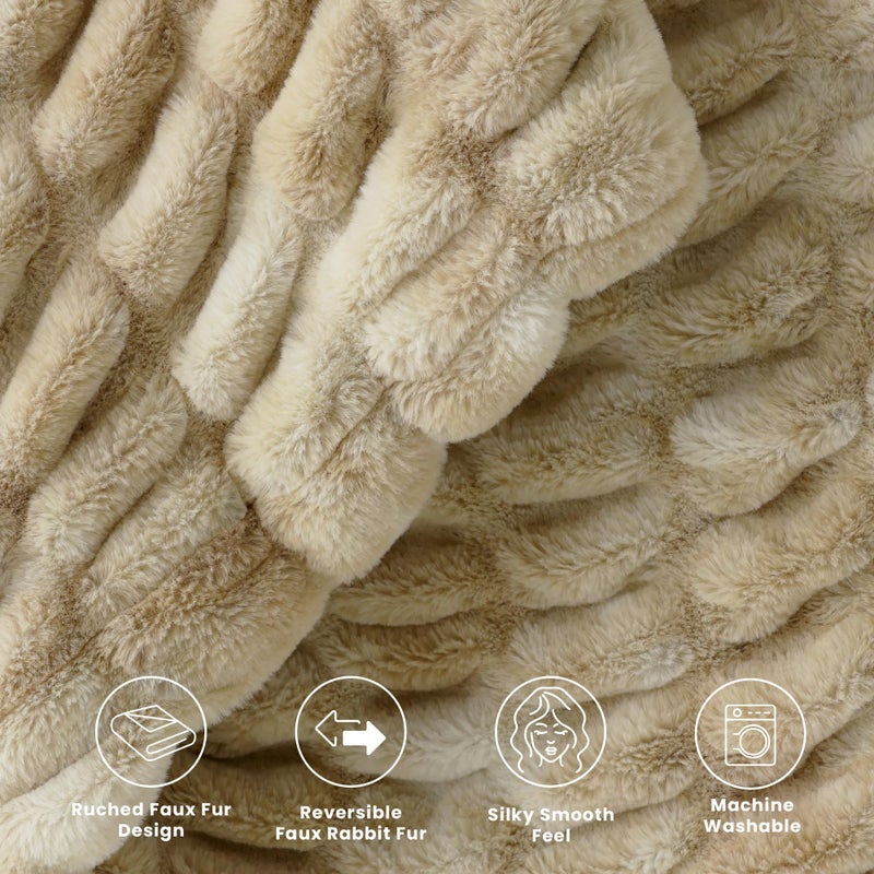 blunique Ultra Soft Cozy Faux Fur Throw Blanket, Fuzzy Plush Thick Bubble Blanket, Oversize Luxury Fluffy Blanket for Couch, Sofa, Bedroom, and Living Room,50x60 Inches,Double Sided Tie-Dye Camel - Image 5