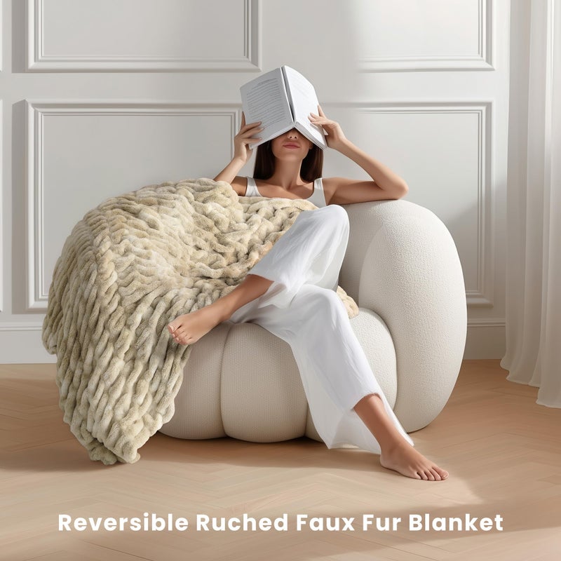 blunique Ultra Soft Cozy Faux Fur Throw Blanket, Fuzzy Plush Thick Bubble Blanket, Oversize Luxury Fluffy Blanket for Couch, Sofa, Bedroom, and Living Room,50x60 Inches,Double Sided Tie-Dye Camel - Image 2