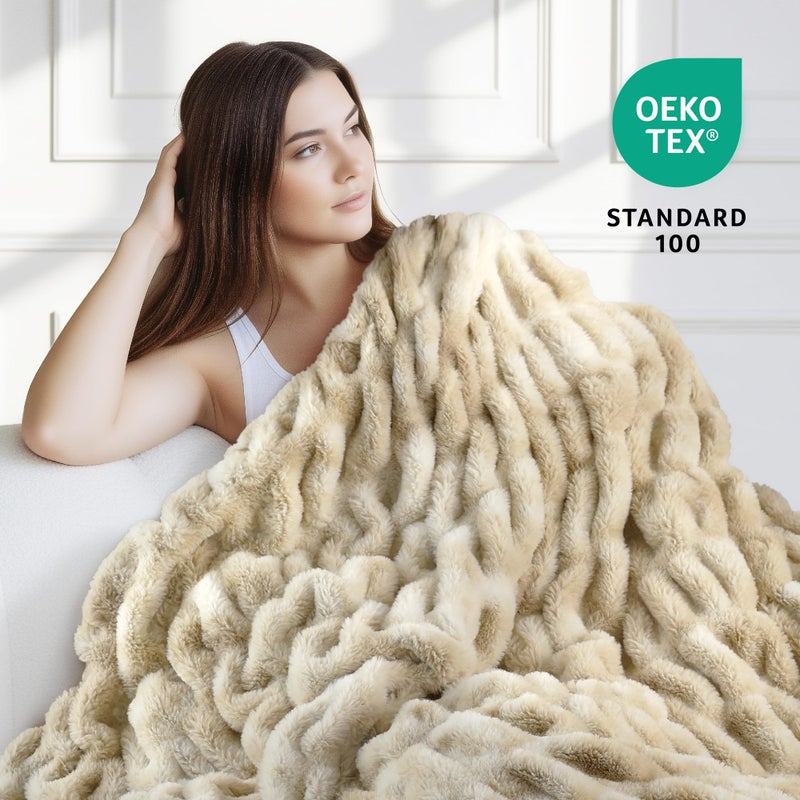 blunique Ultra Soft Cozy Faux Fur Throw Blanket, Fuzzy Plush Thick Bubble Blanket, Oversize Luxury Fluffy Blanket for Couch, Sofa, Bedroom, and Living Room,50x60 Inches,Double Sided Tie-Dye Camel - Image 3
