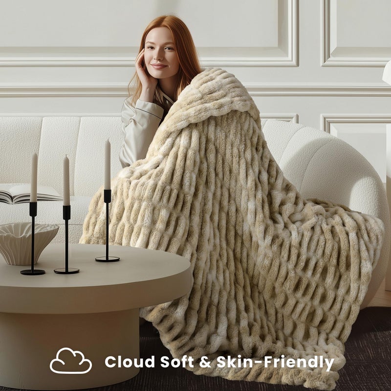 blunique Ultra Soft Cozy Faux Fur Throw Blanket, Fuzzy Plush Thick Bubble Blanket, Oversize Luxury Fluffy Blanket for Couch, Sofa, Bedroom, and Living Room,50x60 Inches,Double Sided Tie-Dye Camel - Image 4